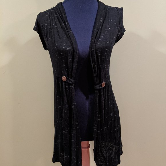 Black Cardigan with Lace and Buttons - Picture 1 of 7